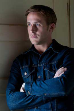 Ryan Gosling wearing a jacket in the movie Drive